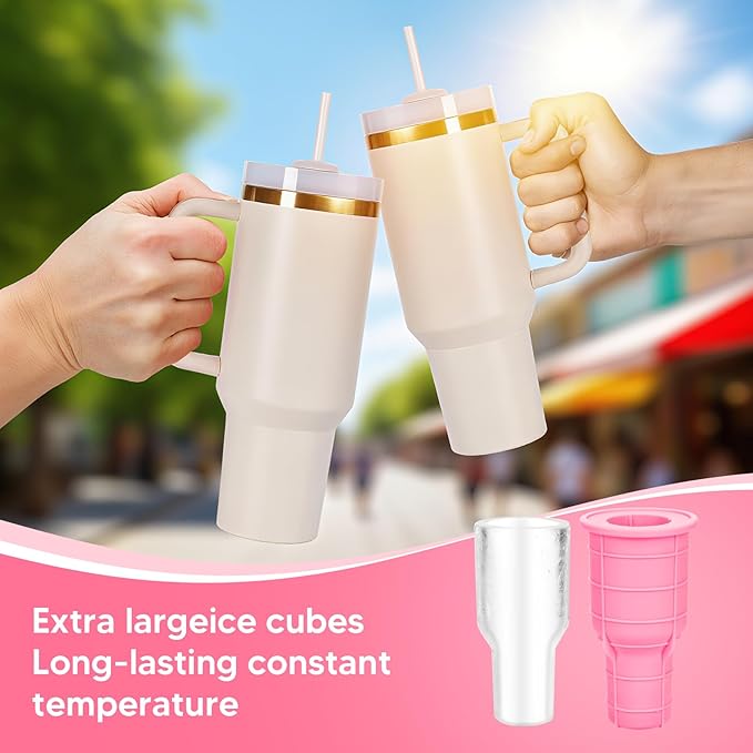 Ice Tray Mold for Stanley Cup, All-in-One Silicone Hollow Cylinder Ice Mold for Tumbler Stanley Cups 30 Oz-40 Oz,Easy Release Ice Cube Tray for Juice Coffee Whiskey Cocktail-Pink