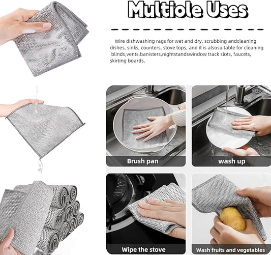Non Scratch Wire Dishcloth, Wire dishwashing rag,Steel Wool Scrubber,Scrubs & Cleans for Dishes, Sinks, Counters, Stove Tops, Easy Rinsing, Durable (12PCS)