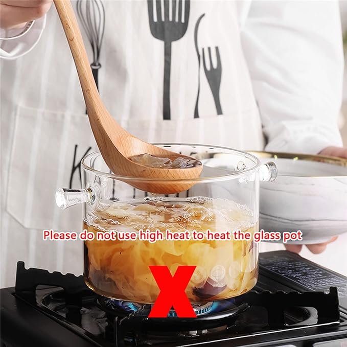 2 L/ 67 Fl Oz Clear Glass Pots for Cooking with Lids Saucepan with Cover Simmer Pot Milk Pot Heat-Resistant Glass Stovetop Pots And Pan with Lid, Soup, Milk, Baby Food