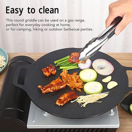 VBESTLIFE Korean Grill Pan, Double Handle Non Stick 6 Layer Coating Aluminum Alloy Gas Cooker Round BBQ Griddle for Outdoor Camping
