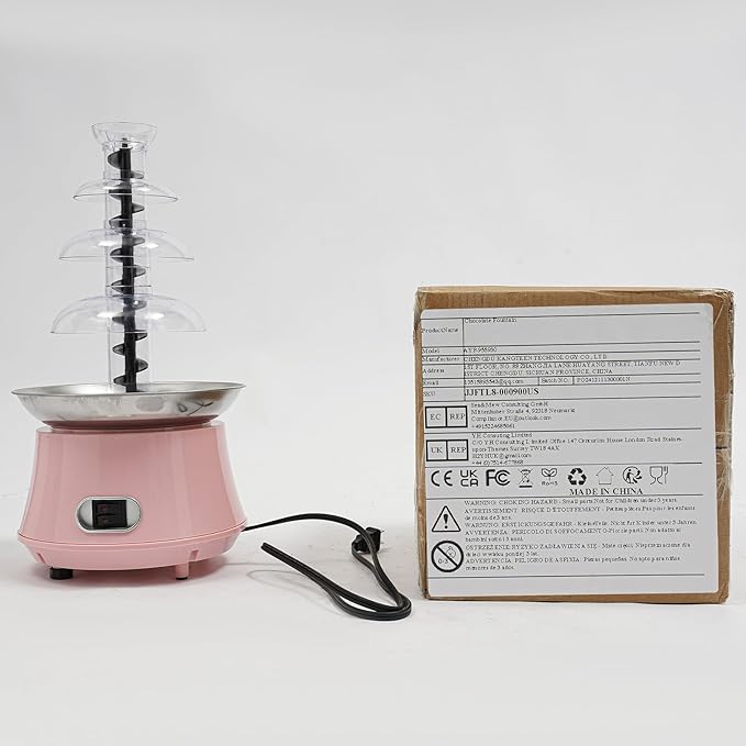 2.2lbs Chocolate Fountain, 4-Tier Party Fountain, Chocolate Fondue Fountain for Christmas Birthday Party, 120V 180W, Pink
