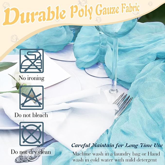 Baby Blue Cheesecloth Table Runner 1 Pack 35" Boho Gauze Runner 120 inches Long Rustic Sheer Fabric Bulk for Baby Shower Wedding Bridal Birthday Party Table Decorations