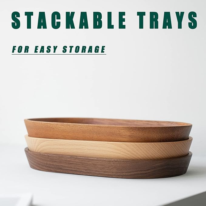 Mini Serving Trays for Parties, Small Decorative Tray for Tea&Coffee, Oval Wooden Plates for Serving Food for Appetizer&Vegetables for Bathroom 7.8"×4.6" (Acacia, Set of 2)