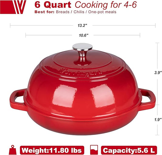 VORRINGARD Enameled Cast Iron Dutch Oven Pot with Lid, Bread Oven for Sourdough Bread Baking, Dutch Ovens with Bread Proofing Basket& Baking Supplies Set, 6 Quart, Red