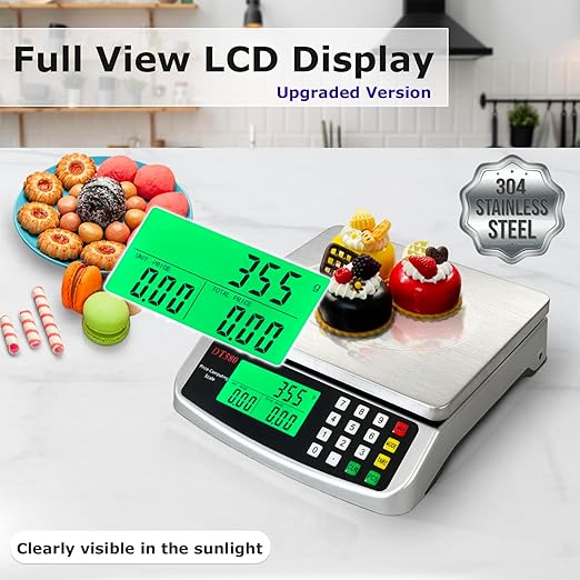 110lb Commercial Food Scale, Large Digital Kitchen Scale with Hold Mode, Tare, PCS, 5 Units, Price Computing, 304 Stainless Steel for Baking, Cooking, Meat, Counting Adapter (Inc.)