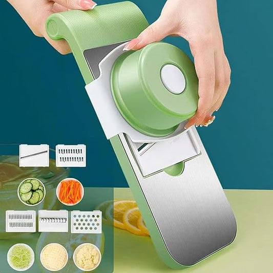 Multifunctional Vegetable Cutter, Portable Mandoline Slicer for Kitchen, 5 in 1 Vegetable Cutter with 5 Detachable Blades, Stainless Steel 𝐕egetable Slicer for Slicing Shredding (B)