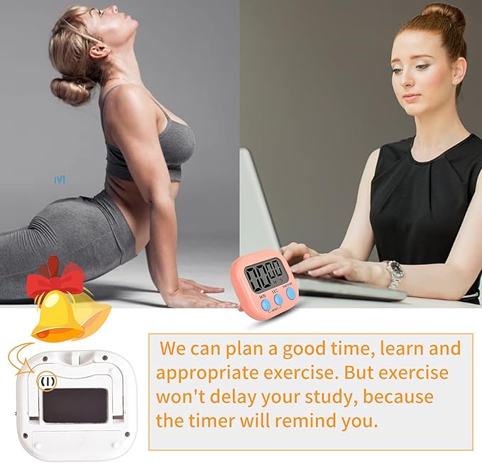 2-Pack Digital Kitchen Timer for Cooking, Multi-Function Electronic Timer, Big Digits Loud Alarm Strong Magnetic Backing, Classroom Timers for Teachers 2-Piece White