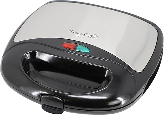 MegaChef Electric Compact Aluminum Nonstick Panin Press Grill Sandwich Maker, Countertop Appliance, Sandwich Grill, Upright Storage, Overheat Safety Protect (Grill Plate)