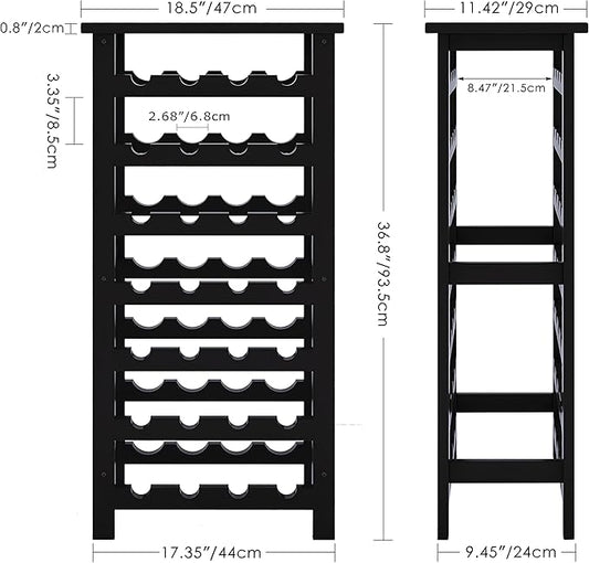 SMIBUY Bamboo Wine Rack, 28 Bottles Display Holder with Table Top, 7-Tier Free Standing Storage Shelves for Kitchen, Pantry, Cellar, Bar (Black)