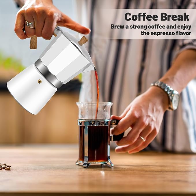 6 Cup Aluminum Moka Pot Classic Stovetop Espresso Coffee Maker 300ml 10oz Coffeemaker Percolator Mocha Express Preferred Cafe Makers for Italian and Cuban Café Brewing White