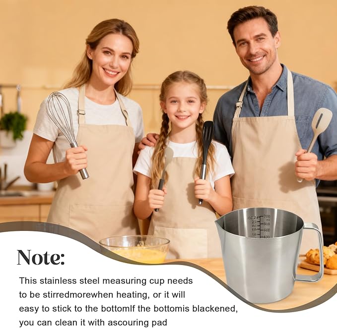 Stainless Steel Measuring Cups, 700ml 24oz Metal Measuring Cup with Handle, Dual Scale Marking (ML & OZ), Large Mouth Easy Pour, Dishwasher & Freezer Safe for Baking, Cooking, Liquid Measurement
