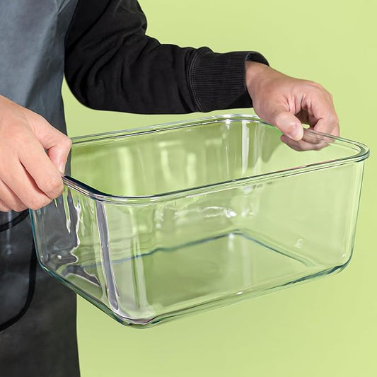 Large Glass Storage Containers with Lids, Extra Large Glass Food Containers for Rotisserie Chicken/Turkey and Potluck, Giant Watermelon Container, XL Big Bowl Freezer Storage Container Airtight 200oz