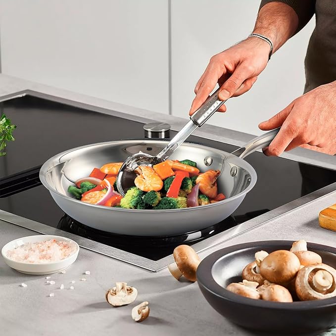 Ranbomer Stainless Steel Pan,Non-Toxic PFAS, PFOA & PTFE Free, Compatible With All Cooktops & Induction Safe, Oven Safe Pan for Searing & Sautéing, Long Lasting Cookware. (10 Inch)