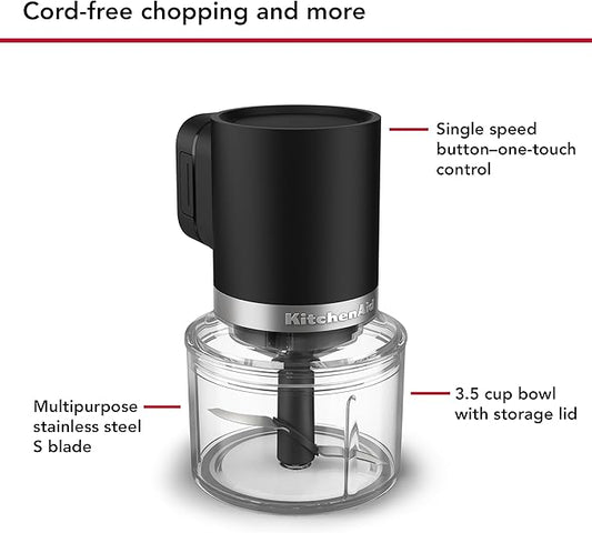 KitchenAid Go Cordless Top Down Chopper - battery sold separately, KTCR350, Black Matte