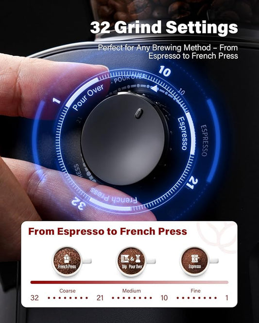 SHARDOR Burr Coffee Grinder Electric with 32 Grinding Sizes 3.0, Coffee Grinders for Home Use with 40 Seconds Adjustable Electronic Timer, Coffee Bean Grinder with Chamber Cleaning Button