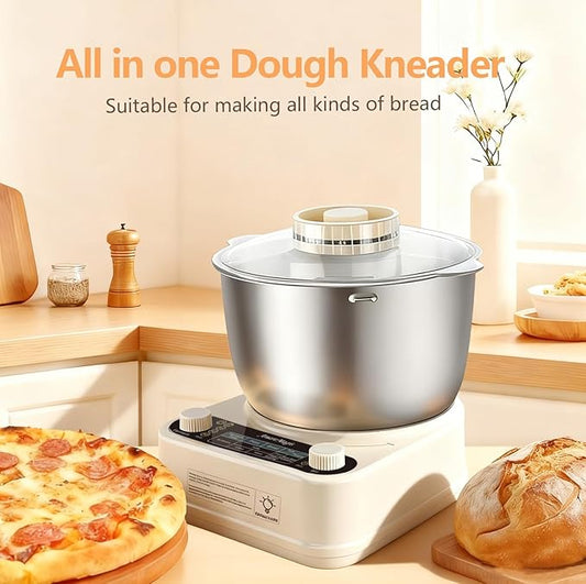 Electric Dough Maker with Ferment Function, 5.34QT Dough Mixer Machine, Household Flour Kneading Machine for Baking Bread Pizza Dough, Open Top Design, 304 Stainless Steel, White