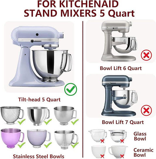 3Pcs Foldable Silicone Bowl Liners for KitchenAid Tilt-Head 5QT Mixer,Mixing Bowls Insert with Lids,Dishwasher-Safe Food-Grade for Stand Mixer Accessories and Attachments(Red,White and Black)