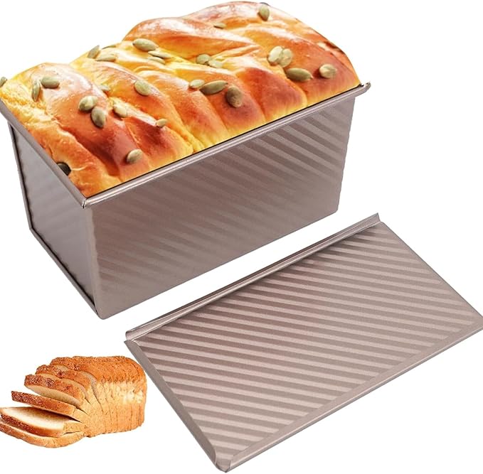 Spmarkt 2pack Pullman Bread Pans with Lid, 1LB Capacity Bread Loaf Pan, Non-Stick, Easy Release Sandwich Bread Loaf Pan for Baking Homemade Bread
