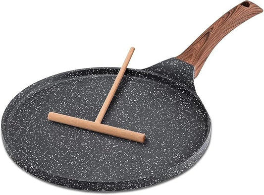 DOTUHAO Nonstick Crepe Pan Set, 6 Piece Set Kitchen Pancake Grill Pan, 9.5 Inch Granite Coating Flat Skillet Tawa Dosa Tortilla Pans, Pizza Pans, Fry Pan Compatible with All Stovetops (9.5 Inch)