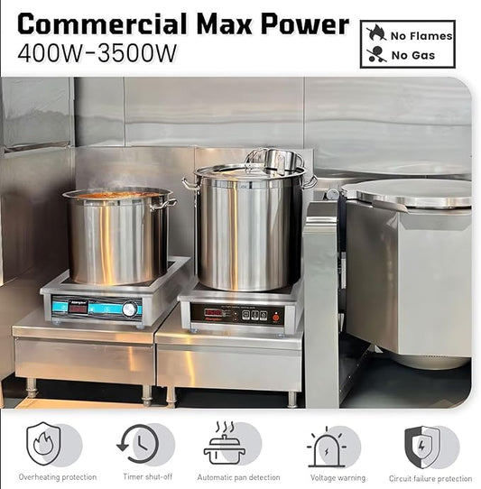 3500W Commercial Induction Cooktop, 240V Single Induction Burner with 18-Hour Timer, High-Efficiency Induction Heater for Restaurant & Catering