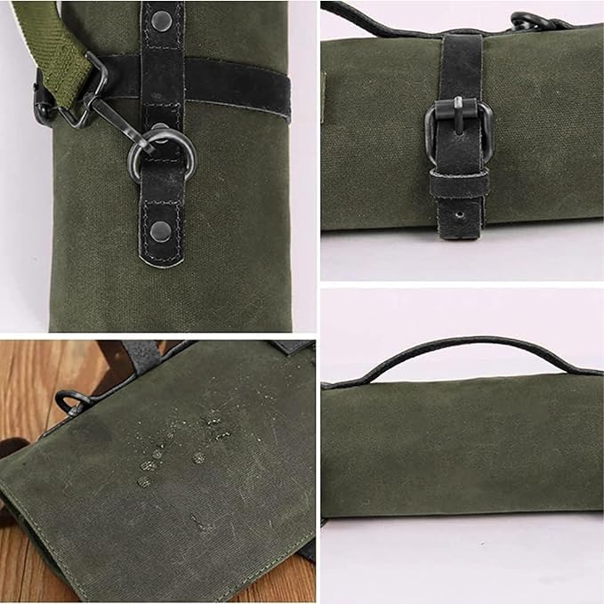 Large Chef’s Knife Roll Bag,Heavy Duty Waxed Canvas Knife Carrier,11 Pockets Kitchen Cooking Tools Storage Case, Easily Carried By Shoulder Strap ForProfessional Chefs,Culinary School Students