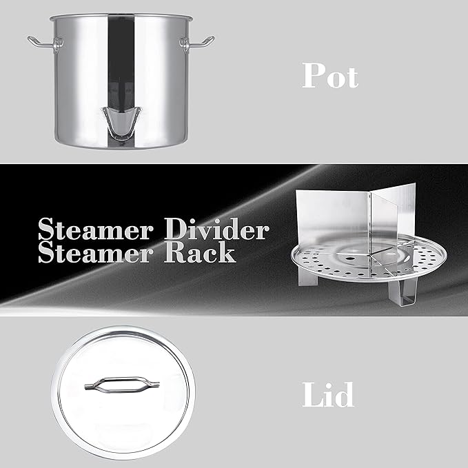 ARC 40QT Stainless Steel Tamale Steamer Pot with Easy-fill Water Spout, Seafood Crab Steamer with Divider and Rack, 10 Gallon