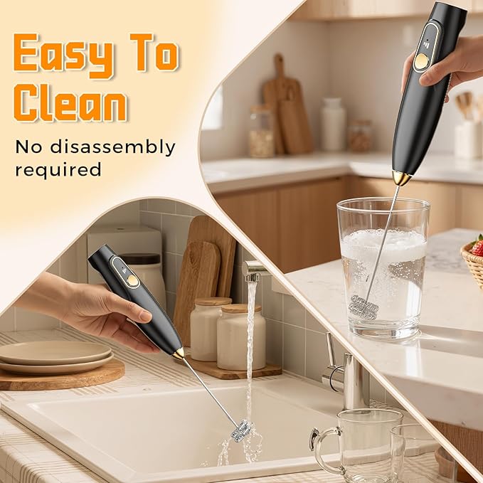 Frother for Protein Powder - Rechargeable Milk Frother with Stand, Handheld 3-Speed Coffee Frother, Dual Spring Whisk Electric Wand Drink Mixer for Kitchen