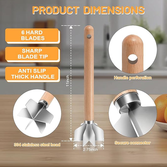 11 inch Stainless Steel Meat masher with 6 Blades, Metal Potato Masher, Ground Beef chopper tool, Suitable For Making Ground meat, Mashed potatoes, Jam and more(two pack)