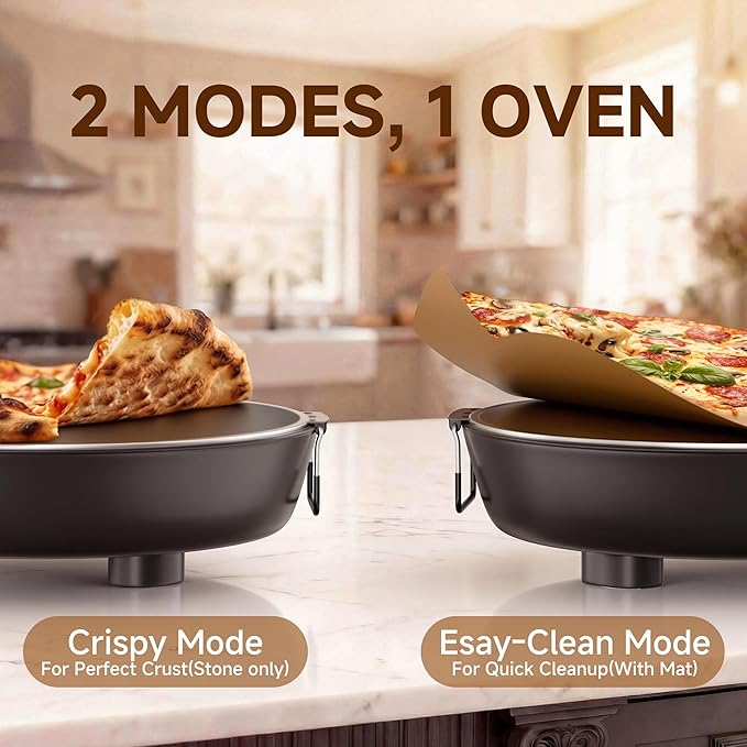 SENSCHEF 12-Inch CrustyBake Beginner's Black Glazed Stone Pizza Oven: Quick 800°F Heating, Easy-Clean Design, Recipe Book & All Tools Included - Perfect for First-Time Pizza Makers at Home