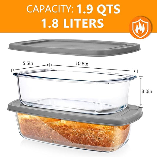 Glass Loaf Pans for Baking Bread with Lids - 1.9 Qt Glass Loaf Pan | Oven, Dishwasher, Fridge, Freezer & Microwave Safe, Bread Pan Suit for Lasagna, Meatloaf, Banana - 2Pcs