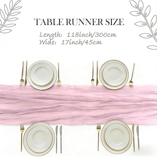 3 Pack Pink Cheesecloth Table Runner -17×120 Inch Gauze 10 FT Long Cheese Cloth Table Runners for Bridal Wedding Party Baby Shower Holiday Birthday Home Easter Decor (Pink, 3PC)