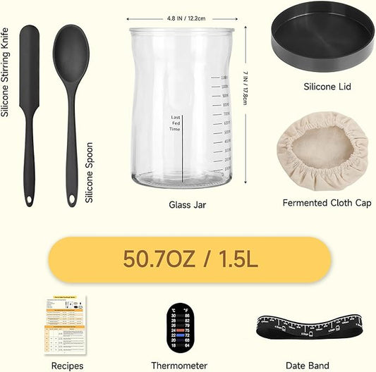 Pro Sourdough Starter Kit- 50oz Large Capacity Sourdough Starter Jar, 17 Flavorful Fermentation Recipes, Sourdough Bread Baking Supplies for Making Delicious Sourdough Breads(1PCS)