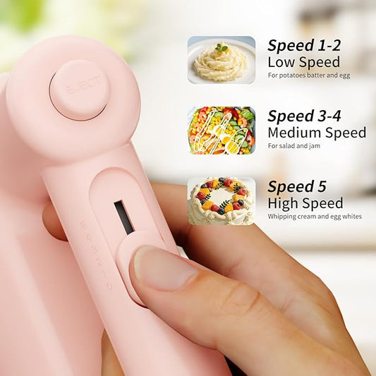 Hand Mixer Electric, 5 Speed Hand Mixer Electric Handheld with Turbo, WESTCOOKAID Lightweight Stainless Steel Beaters, Dough Hooks, Blending or Cooking (Pink)
