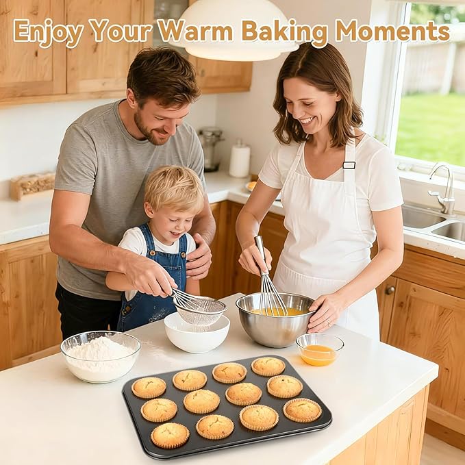 Artcochan 1 Pack Muffin Pan Set,12 Cup Nonstick Carbon Steel Cupcake Pan with 50 Liners,Standard Muffin Tin for Cupcakes and Baking Supplies