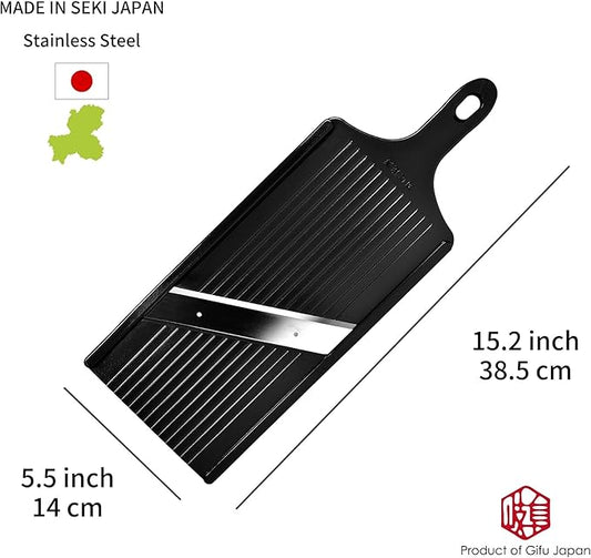 Seki Japan Cabbage Slicer, stainless steel mandoline slicer with hand protector, wide black plastic slicer, great for shredded cabbage