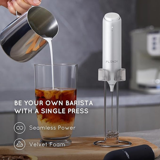 Flendy Rechargeable Milk Frother Handheld With USB-C Charging Stand, Electric Drink Mixer, Mini Whisk for Coffee, Matcha, etc