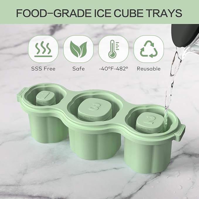 Longzon Easiest Release Ice Cube Tray for Stanley Cup 30-40oz Tumbler/Yeti Cup Ice Mold, Silicone Ice Tray Molds With Lid for Chilling Cocktails, Whiskey, Drinks, Coffee, Easy Release Ice Maker-Green