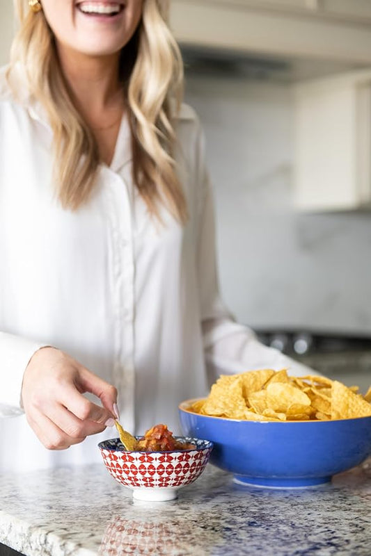 Annovero Serving Bowls - Large Big Bowl for Mixing, Salad, Pasta, Mashed Potato, Chips - Colorful & Decorative for Parties & Entertaining - Microwave, Oven Safe - No Lead & Cadmium - 72 Oz - Set of 3