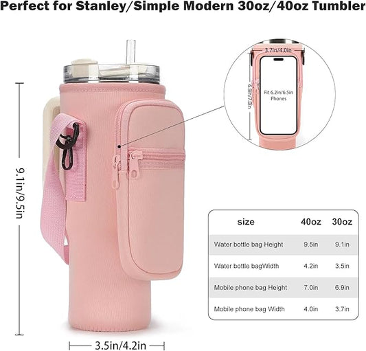 Water Bottle Carrier Bag for Stanley 40/30 oz Tumbler with Phone Pocket Neoprene Water Bottle Holder with Shoulder & Handheld Strap Stanley Cup Accessories
