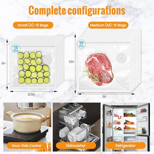 Vacuum Sealer for Food, Portable Handheld Sealer Machine with 30 Reusable Vacuum Bags, Seal Meal Saver, Cordless Food Sealer