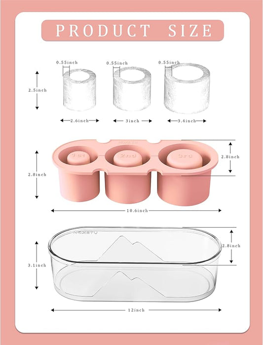 Ice Mold for Stanley Cup 30/40 Oz - Easy Fill and Release Without Touching Ice, Silicone Ice Cube Tray with Clear Lid and Bin for Freezer, Whiskey, Cocktail (Pink)
