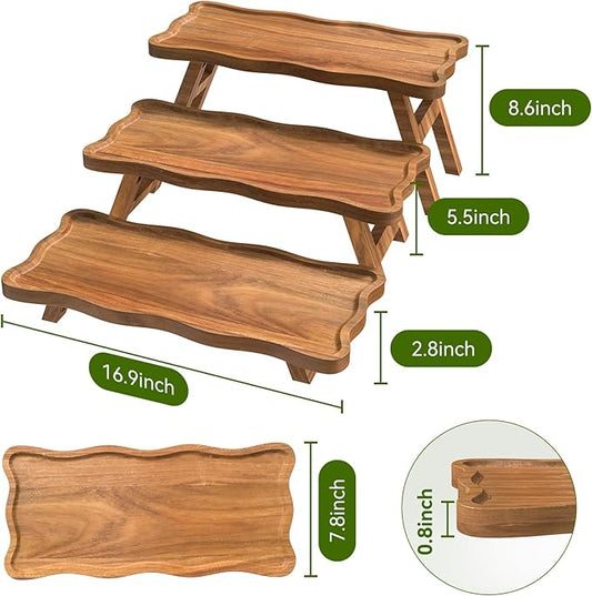 Acacia Wood 3 Tier Cupcake Stand, Serving Tray for Party, Foldable Dessert Table Display Set, Tiered Tray Decor for Party, Birthday, Wedding, Christmas