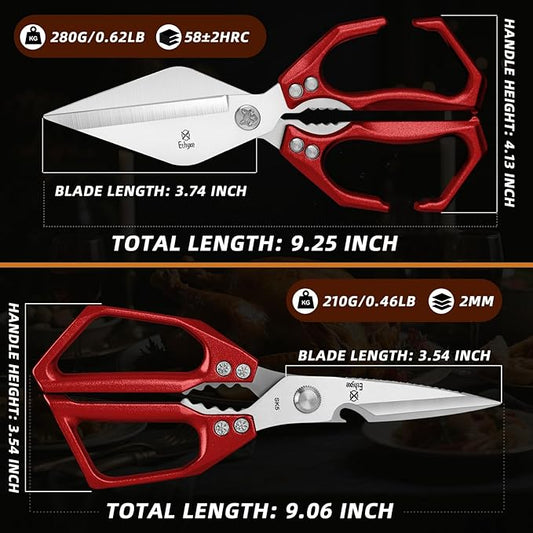 Kitchen Scissors Set Upgraded - Heavy Duty Stainless Steel Kitchen Shears, Sharp Poultry Scissors for Meat, Chicken Bones, and Turkey, Dishwasher Safe
