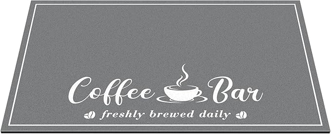 Absorbent Coffee Mat, Fashion Dish Drying Mat for Kitchen Counter Coffee Bar Accessories Espresso Machine Dish Rack 17" x 32" Dark Grey