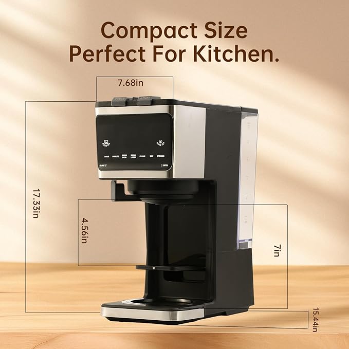 Sykaffe 3 in 1 Single Serve Coffee Machine,12-Cup Programmable Coffee Machine,Compatible with Kcup Pods,Ground Coffee,Coffee Pods, Iced Tea, Iced Coffee Function,Black