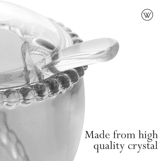 WOLFF Pearl Crystal Beaded Sugar Bowl with Lid and Spoon, Clear Crystal Sugar Holder, 6.7 oz Capacity, Dish for Salt Condiments and Spices (Clear, Sugar Bowl)