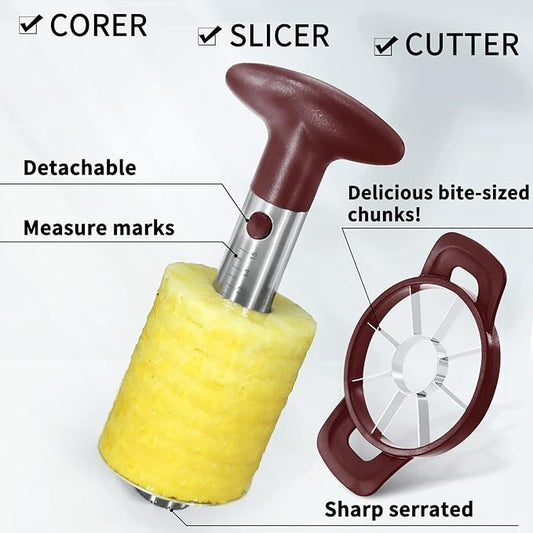 Newness Pineapple Corer and Slicer Tool, Robust Pineapple Core Remover with Upgraded Cutter & Reinforced Thicker Blade, Stainless Steel Kitchen Fruit Gadget for Diced Pineapple Rings (Red)