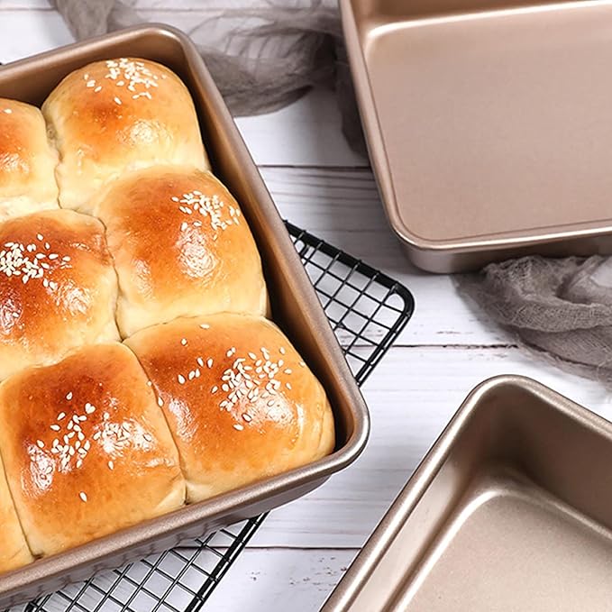 3-Pack Roasting Pan Set, Nonstick Baking Tray, Rectangular Bakeware for Oven, Non-Toxic Coating and Durable Quality (Champagne Gold)