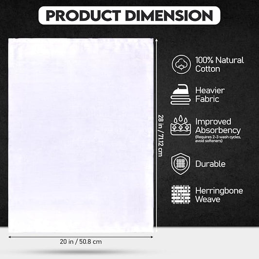 Premium Kitchen Towel (28”x20”, 6 Pack) 100% Cotton Dish Towels Cloths Large Hand Towels Tea Towels for Kitchen with Hanging Loop, Reusable Cleaning Cloths, Fast Dry Lint Free Linen | Pure White