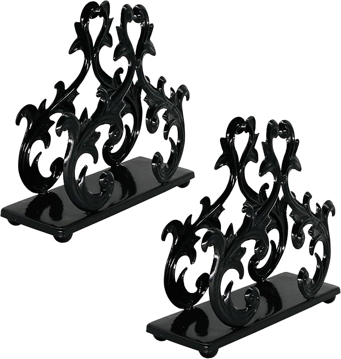 Owlgift Baroque Black Napkin Holder Set of 2 – Decorative Metal Tissue Rack for Tabletop, Mail, or Bill Organizer – 6 x 2 x 5.3 Inches, Glossy Finish for Home or Restaurant Use